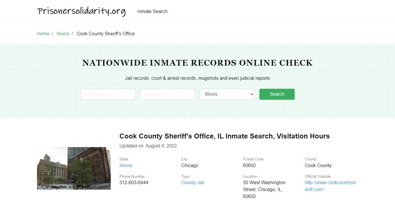 Cook County Sheriff's Office, IL Inmate Search, Visitation Hours