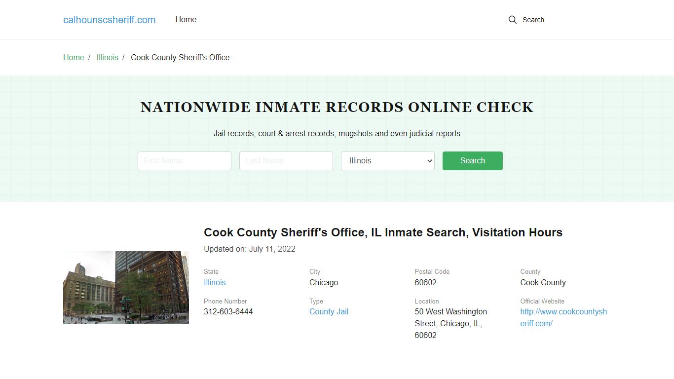 Cook County Sheriff's Office, IL Inmate Search, Visitation Hours